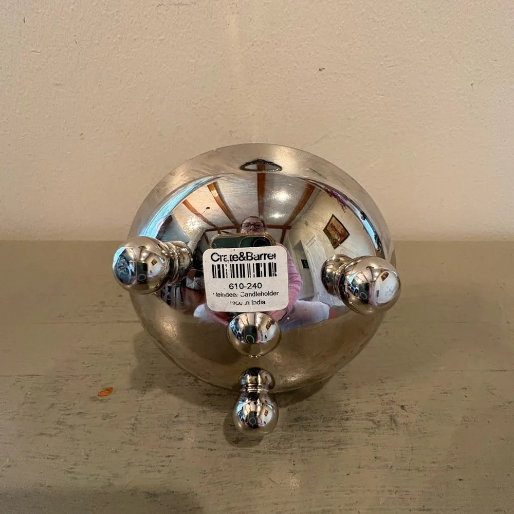 Crate&Barrel Silver Reindeer Votive Candle Holder